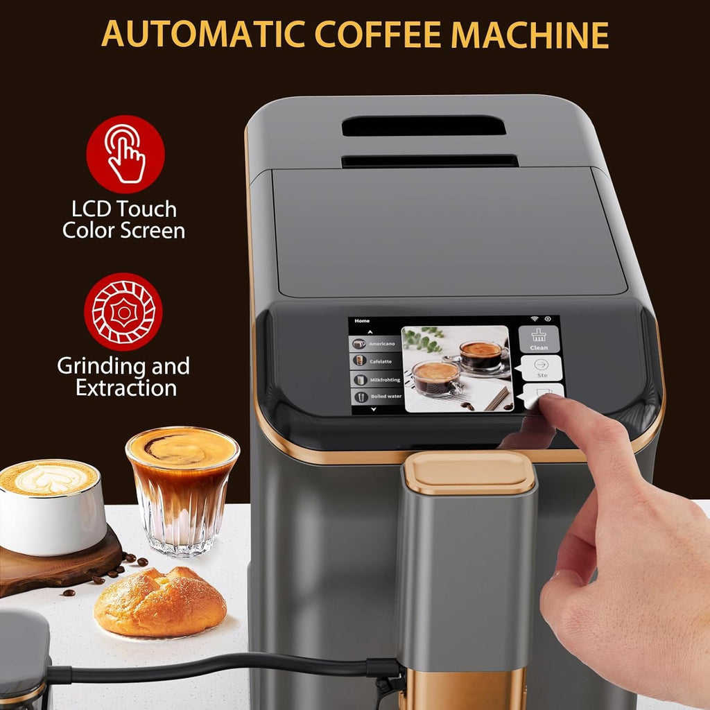 GarveeHome Espresso Machine, 20 Bar Semi Automatic Espresso Machine With Grinder and Milk Frother Wand, Professional Espresso Maker Coffee Machine With 95 oz Removable Water Tank (Grey+Gold)