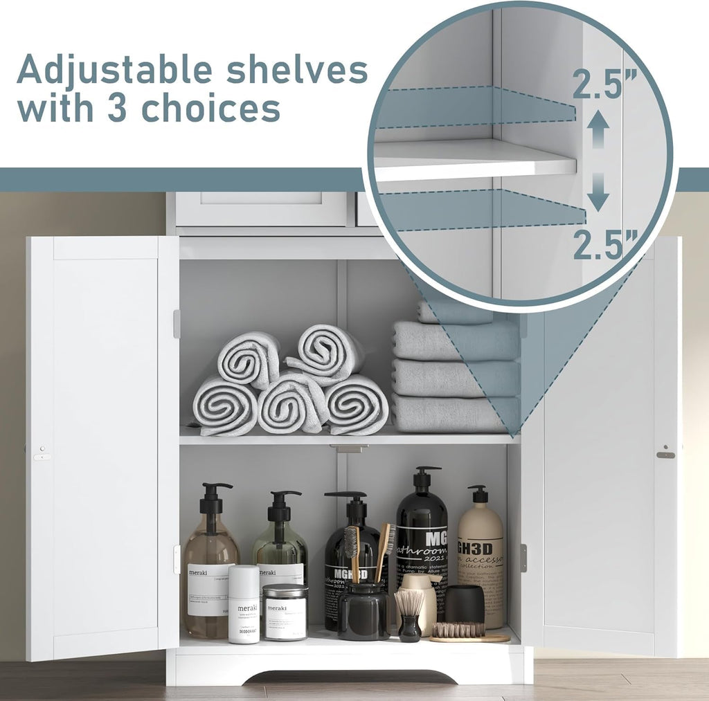 Betterhood 67' Tall Bathroom Storage Cabinet, Freestanding Linen Cabinet with Glass Doors and Shelves, Large Bathroom Pantry Cabinet with 2 Drawers for Living Room, Kitchen, Dining Room, Office, White