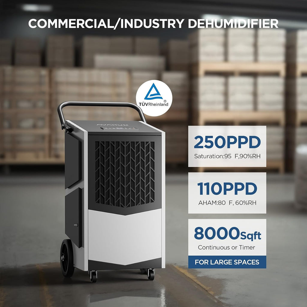 Commercial Dehumidifier with Built-in Pump 250 Pint Industrial Dehumidifier for Basement & Warehouse, 7500 Sq.Ft Large Dehumidifier with Drain Hose, Auto Defrost, 24H Timer, Auto Restart