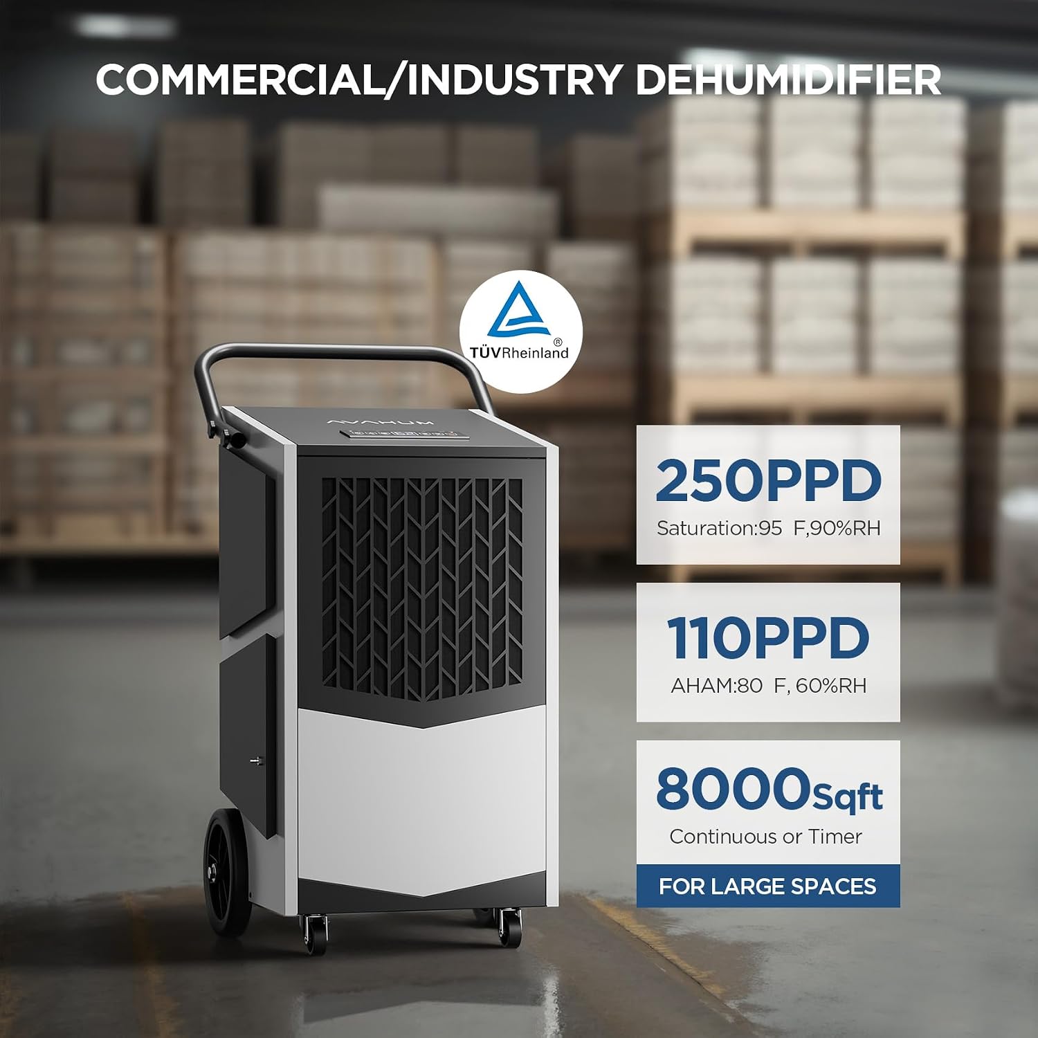 Commercial Dehumidifier with Built-in Pump 250 Pint Industrial Dehumidifier for Basement & Warehouse, 7500 Sq.Ft Large Dehumidifier with Drain Hose, Auto Defrost, 24H Timer, Auto Restart
