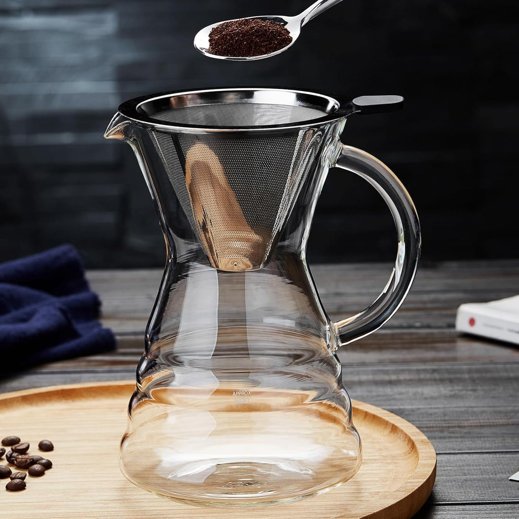 Unbreakable - 18 Pack Pour Over Coffee Maker with Permanent Stainless Filter 27 fl oz, Thickened Heat-Resistant Borosilicate Glass Dripper Coffee Brewer, Stovetop Safe