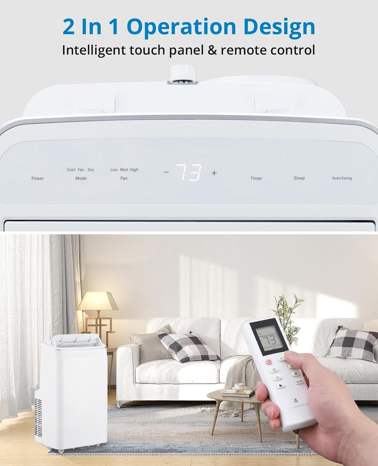 12000 BTU Portable Air Conditioners with Remote Control, 3 in-1 Free Standing Cooling AC Unit with Fan & Dehumidifier, Cools Room up to 500 sq.ft, Auto Swing，Smart Sleep Mode for Bedroom, Indoor Rooms