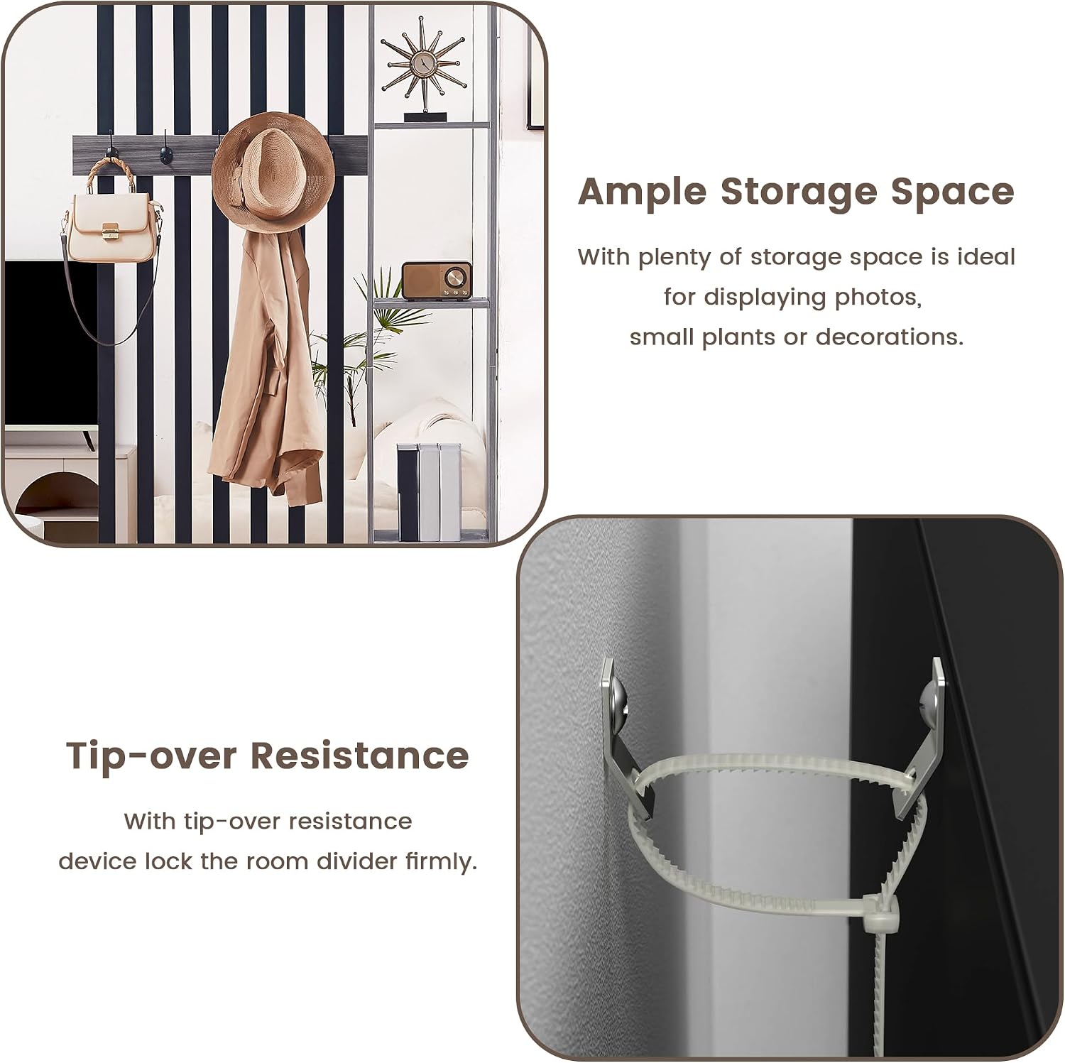 Room Divider with Shelves, Wall Room Divider Bookshelf, Freestanding Wood Privacy Screen with Storage Cabinet, Coat Rack, Display Shelf for Living Room Separation, Home Office Decorative (Grey)
