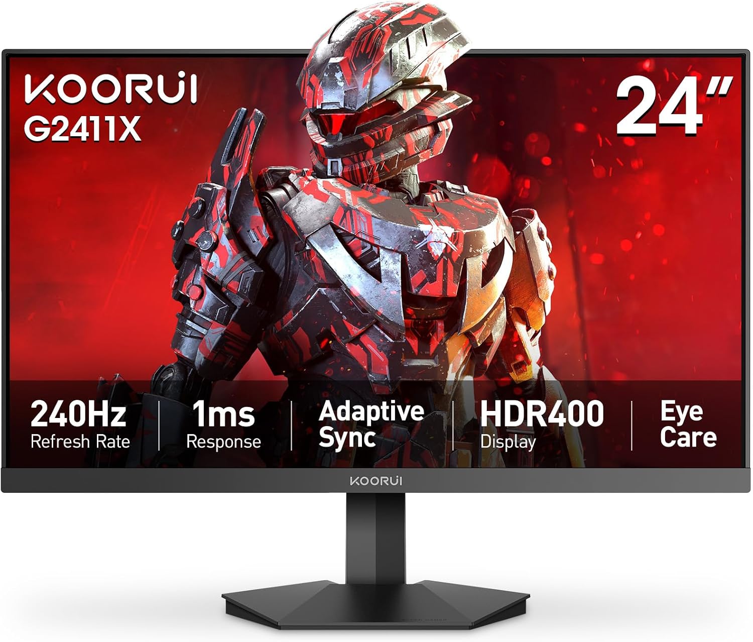 KOORUI 24' Gaming Monitor, 240Hz 1ms Response, FHD HDR400 Display, 90% DCI-P3 Color Gamut, Adaptive Sync, Ultra Slim Frame, VESA Mountable, HDMI 2.0, DP 1.4