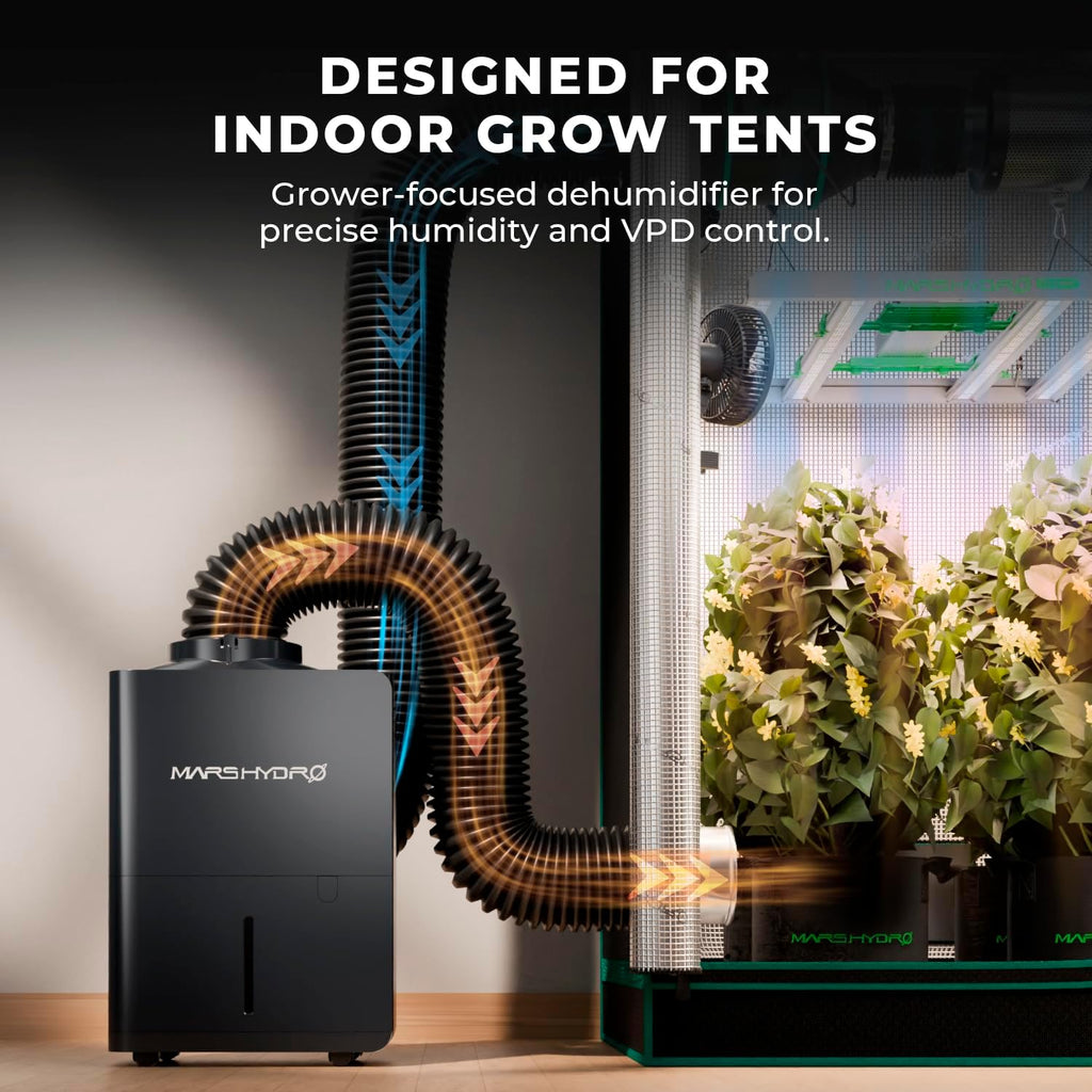 MARS HYDRO 18L/Day (38Pint) Compressor Dehumidifier, with Digital Humidity Control Display, Air Duct, Drain Hose & Washable Filter, Powerful Dehumidification for Grow Tent and Home