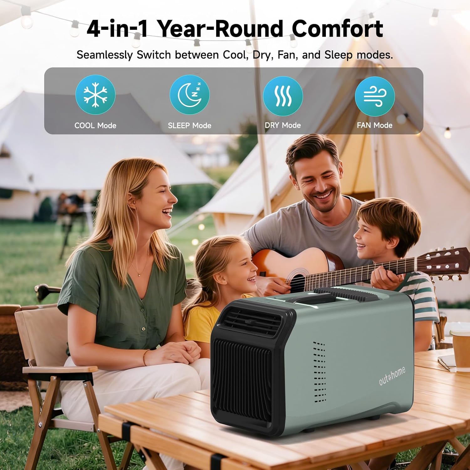 OUTOHOME Tent Air Conditioner, 5100 BTU AC110V Quiet 4-in-1 Free Standing Cooling Portable AC Camping for rooms up to 200 sq ft, 24h Timer for Camping Tent, Truck, Outdoor or Home Use