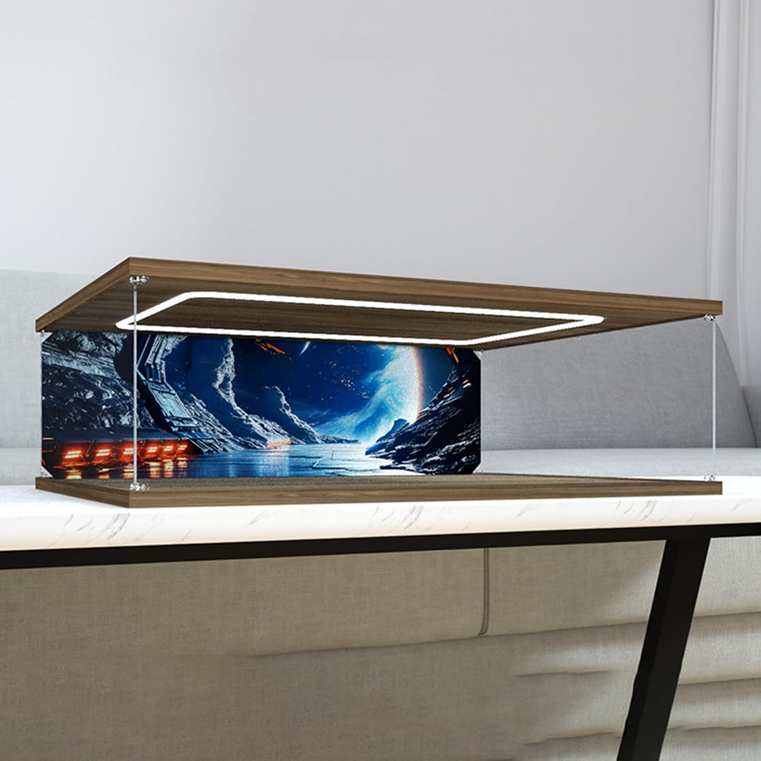 Acrylic Display Case Compatible to Lego #75192 Ultimate Millennium Falcon (33.4 * 25.5 * 9.8in), Display Cases for Collectibles, Sturdy Protection for Your Collectible,Light + Background