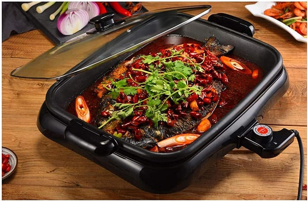 Electric Grill Indoor Household Multi-Function Grilled Fish Plate Barbecue Hot Pot Grilled Fish Oven Electric Tray Commercial Rectangular Smokeless Pan,Portable Nonstick Griddle