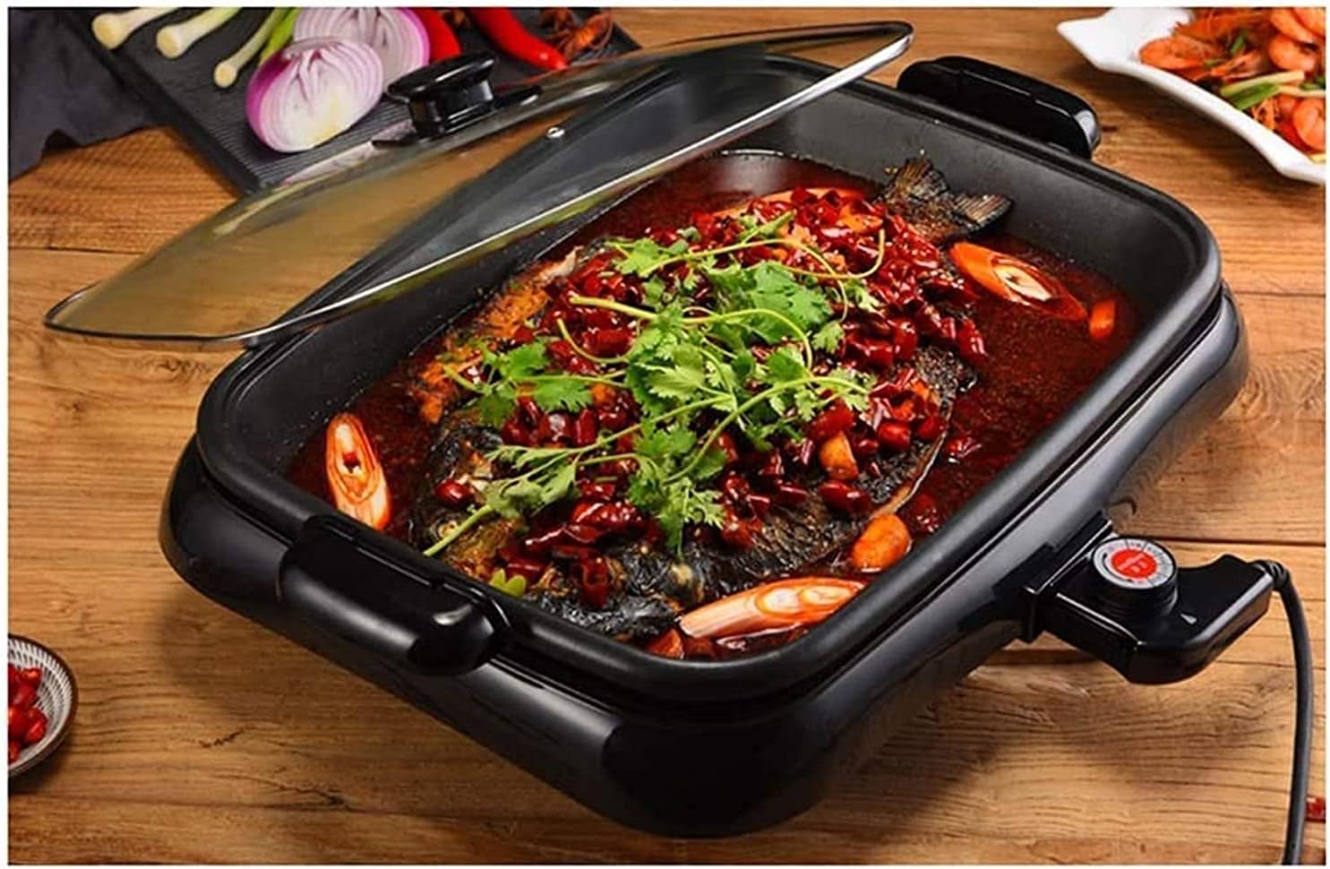 Electric Grill Indoor Household Multi-Function Grilled Fish Plate Barbecue Hot Pot Grilled Fish Oven Electric Tray Commercial Rectangular Smokeless Pan,Portable Nonstick Griddle
