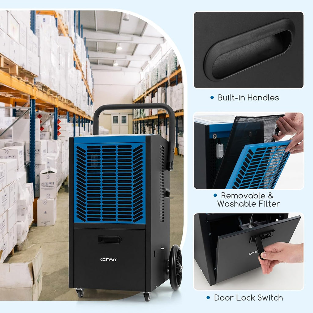 COSTWAY Commercial Dehumidifier, 4500 Sq.Ft Crawl Space Dehumidifier with Pump & Drain Hose, 24H Timer & 4 Wheels