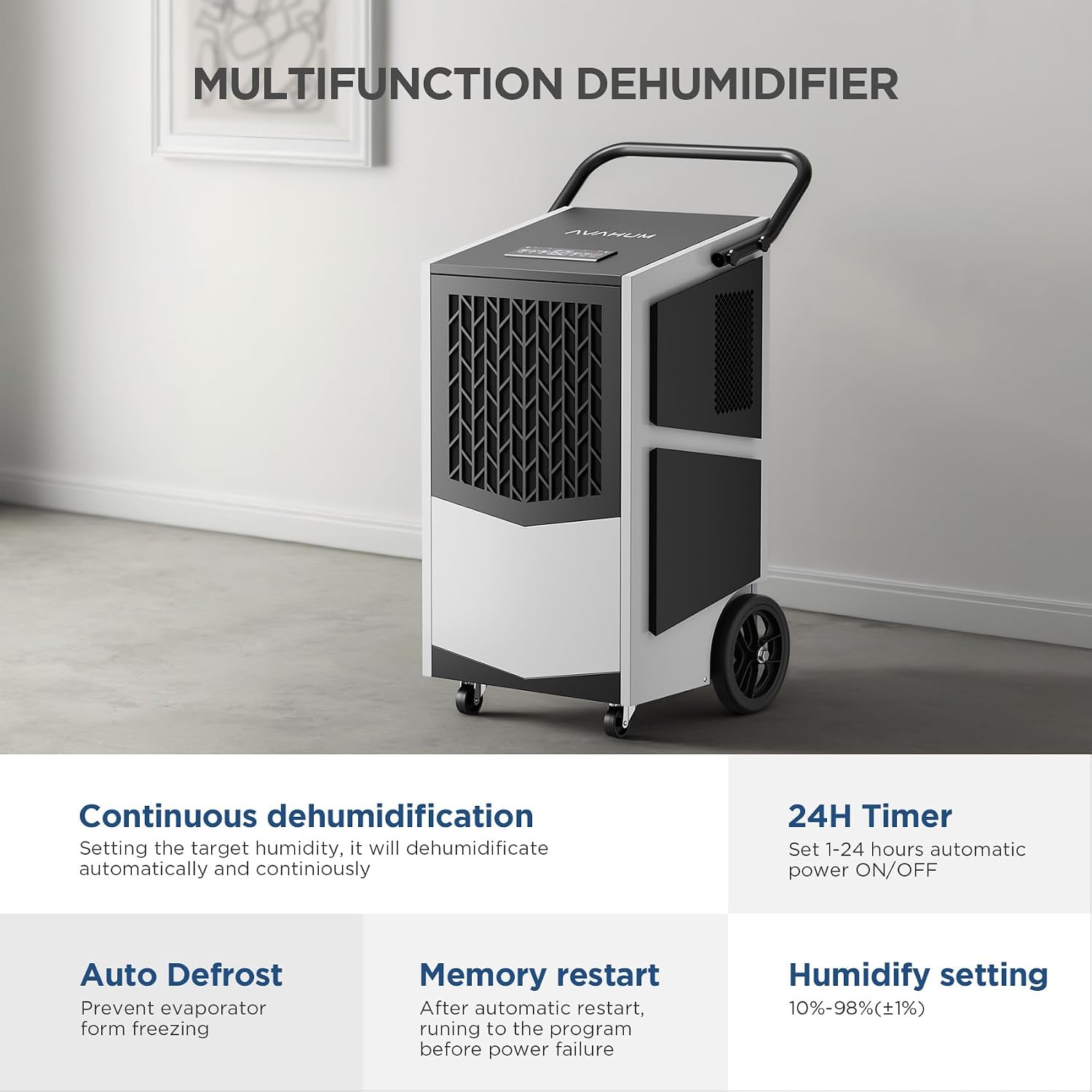 Commercial Dehumidifier with Built-in Pump 250 Pint Industrial Dehumidifier for Basement & Warehouse, 7500 Sq.Ft Large Dehumidifier with Drain Hose, Auto Defrost, 24H Timer, Auto Restart