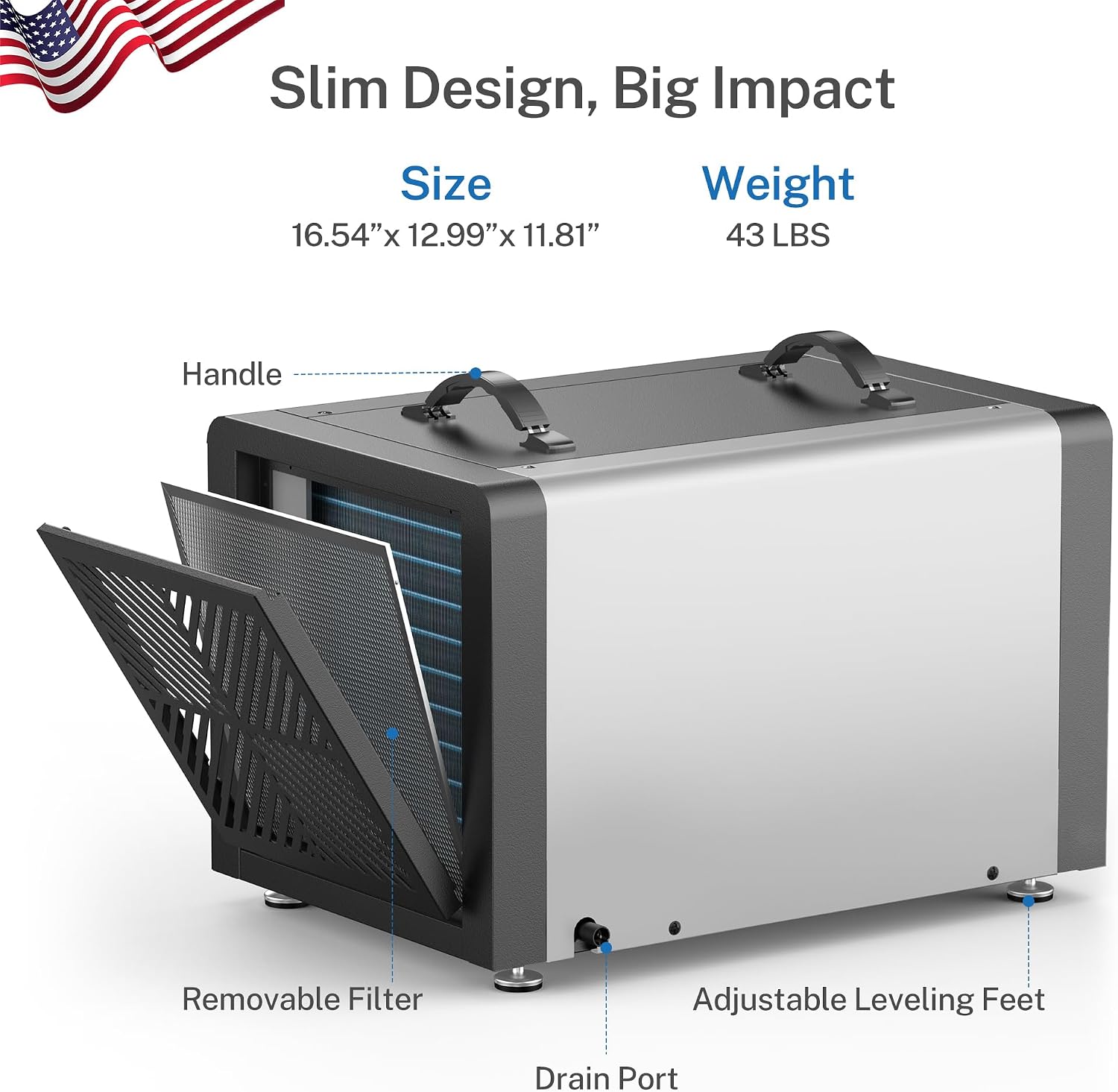Yaufey 70 Pints Energy Star Commercial Dehumidifier with Drain Hose for 5000 Sq. Ft. Crawl Space, Basement, Industrial, 10-90% RH Humidity Control, 24/7 Continuous Drainage,TUV Certified,5-Yr Coverage