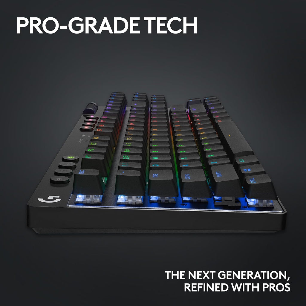 Logitech G PRO X TKL Lightspeed Wireless Gaming Keyboard, Ultra-Portable Tenkeyless Design, LIGHTSYNC RGB, PBT keycaps, Clicky Switches (GX Blue) - Black
