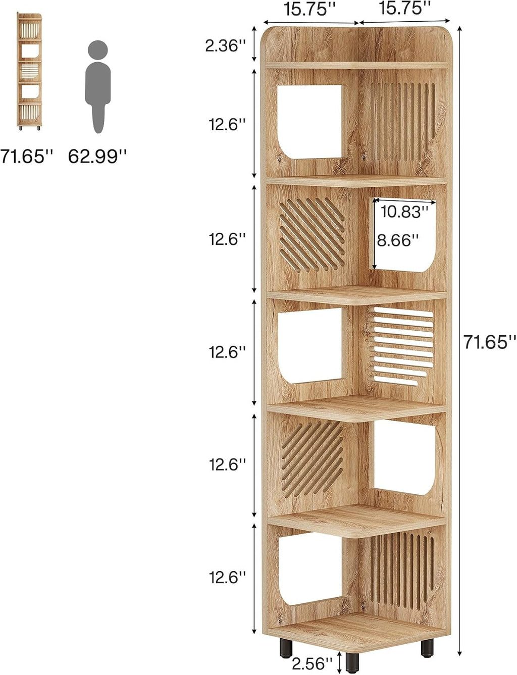 Tribesigns 6-Tier Tall Corner Shelf, 71-Inch Rustic Narrow Corner Bookshelf Bookcase with Square Rack, Freestanding Corner Display Storage Shelf Organizer for Living Room, Kitchen, Office, Natural
