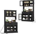 DWVO 2-Pack Kitchen Pantry Storage Cabinet Set, 71'' Tall Coffee Bar Cabinets with Microwave Stand and Power Outlet, Glass Door Kitchen Hutch with Drawers ＆ Shelves for Home Living Dining Room, Black