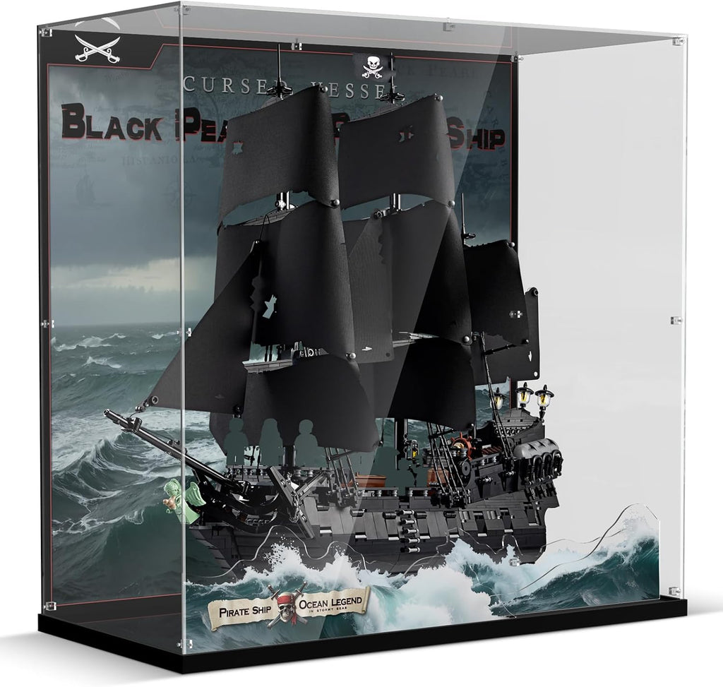 Premium Acrylic Display Case Compatible with Lego Icons Captain Jack Sparrow's Pirate Ship, Clear Dustproof Storage Box for Lego Black Pearl 10365 Set（Model not Included）