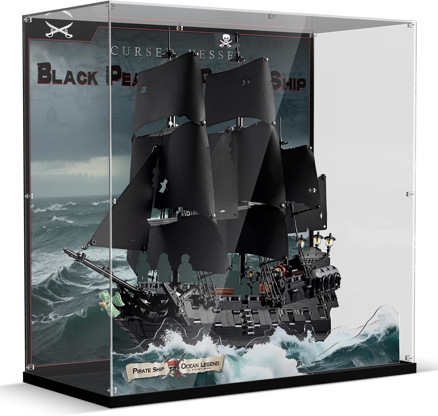 Premium Acrylic Display Case Compatible with Lego Icons Captain Jack Sparrow's Pirate Ship, Clear Dustproof Storage Box for Lego Black Pearl 10365 Set（Model not Included）