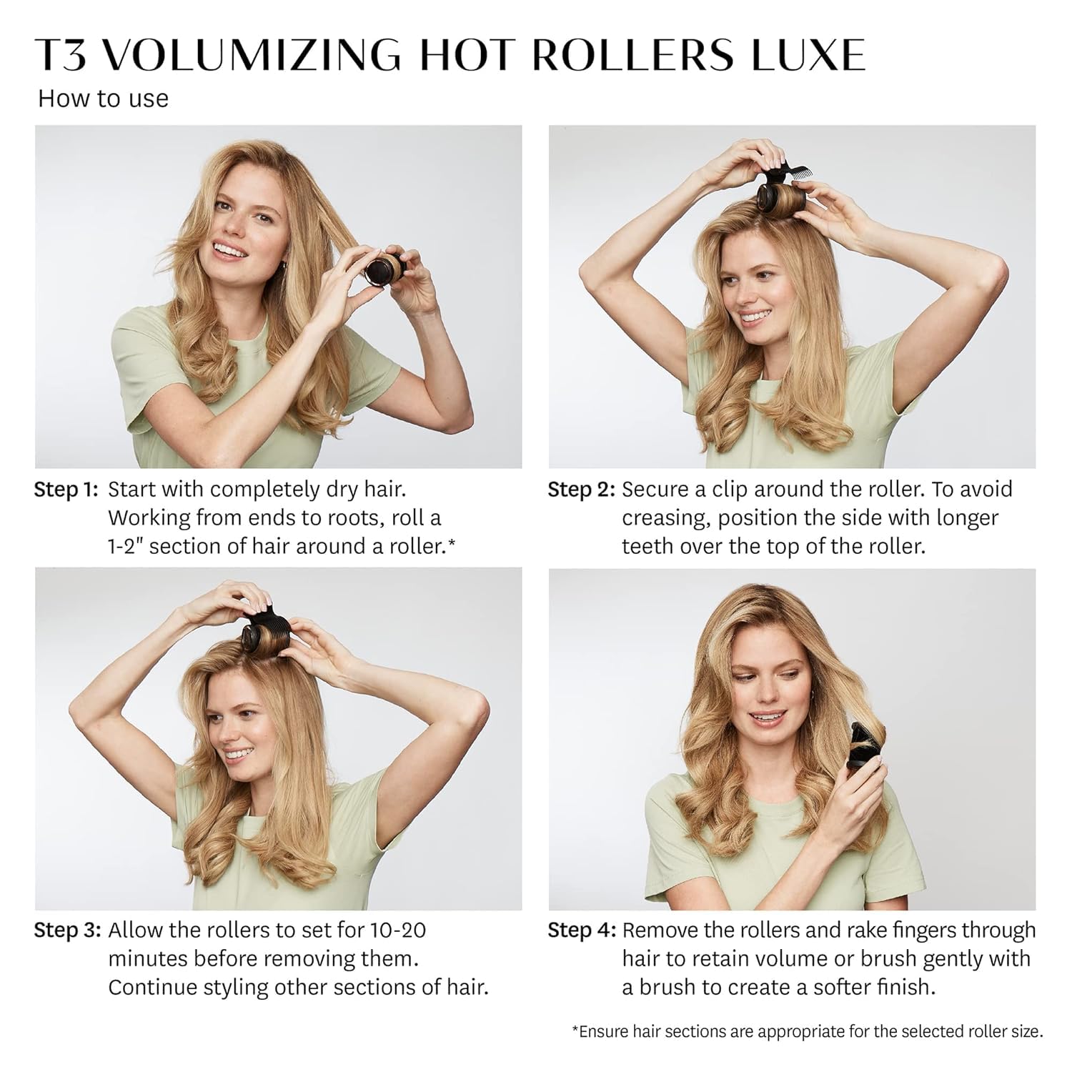 T3 - Volumizing Hot Rollers LUXE | Premium Hair Curler Set for Long Lasting Volume, Body & Shine | Set of 8-4 XL (1.75') & 4 Large (1.5')