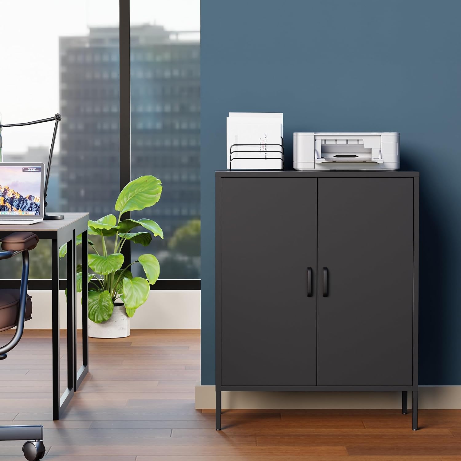 Chshin Black Metal Storage Cabinet,Metal Locker Storage Cabinet with 2 Doors and Shelves,Kitchen Pantry Cabinet,Modern Storage Freestanding Organizer Rust for Home,Kitchen,Office
