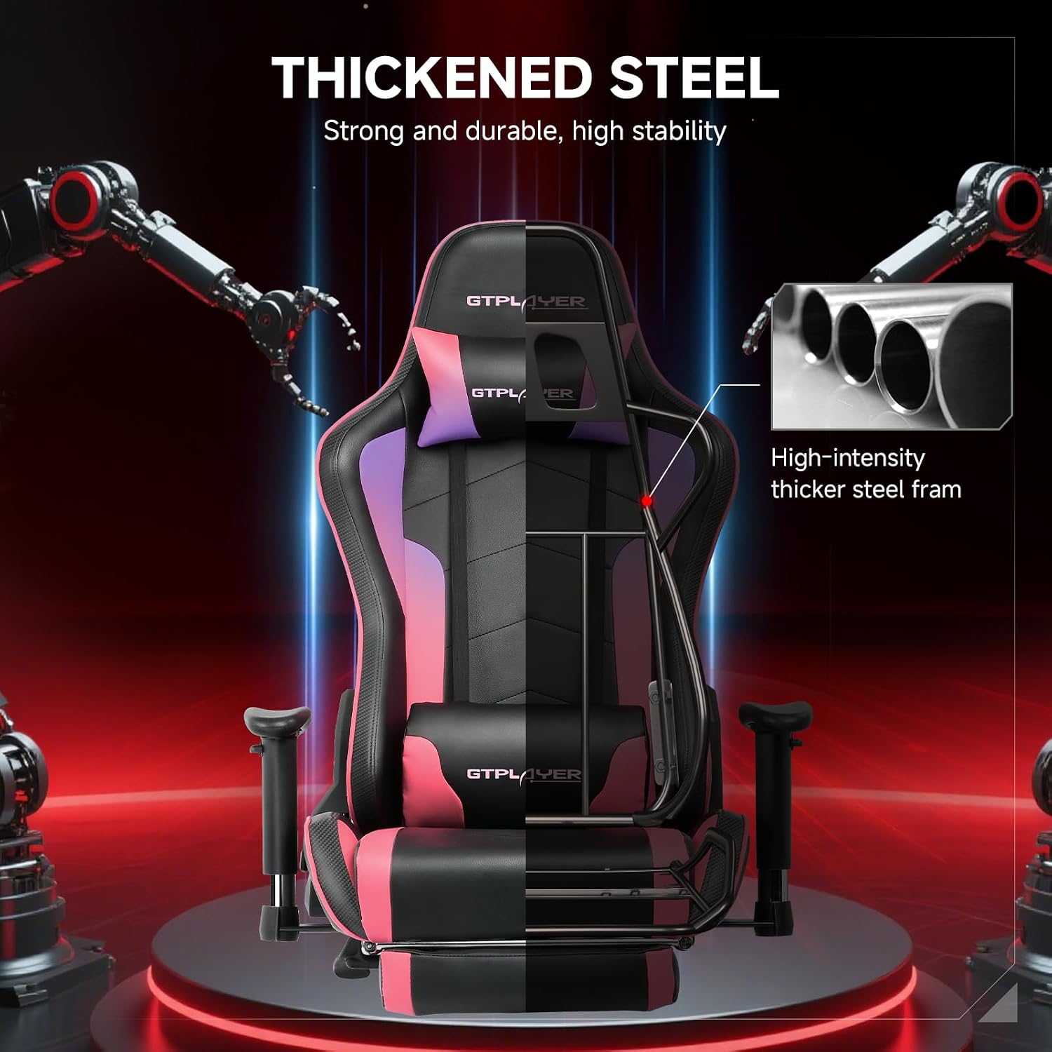 GTPLAYER Gaming Chair,Gamer Chair with Bluetooth and Adjustable Backrest,Seat Height Adjustable Computer Chairs with 3D Armrests,Video Game Chair with Footrest Speakers (Colourful)