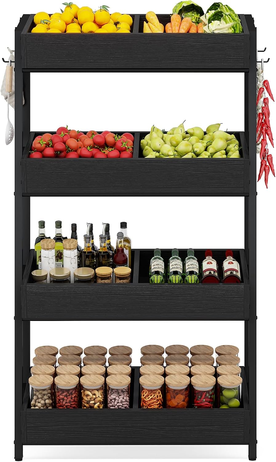 Tribesigns 4-Tier Retail Snack Display Shelf, Snack Rack Display Stand with 4 Hooks, Retail Shelves Racks for Vendors, Store, Supermarket and Home Kitchen