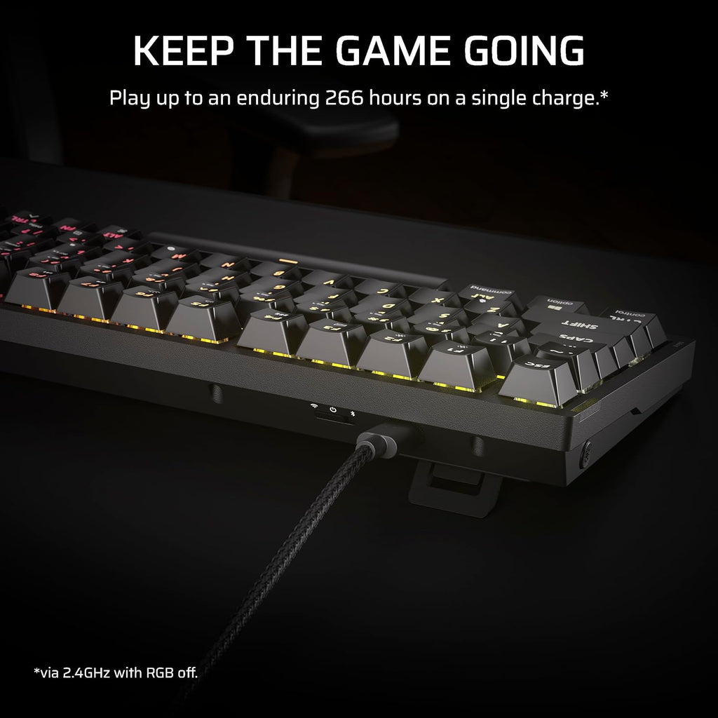 Corsair K65 Plus Wireless 75% RGB Hot-Swappable Mechanical Gaming Keyboard – Pre-Lubricated MLX Fusion Tactile Switches – Dual-Layer Sound Dampening – PBT Keycaps – QWERTY NA – Black