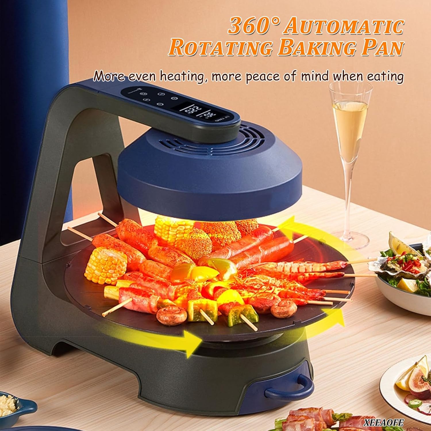 Electric Smokeless Indoor Grill with LCD Touchscreen, 360° Rotation & Non-Contact Heating for Korean BBQ, Non-Stick Removable Grill/Griddle Plates