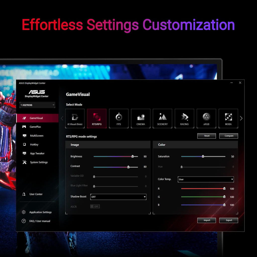 ASUS ROG Strix 27' 1080P USB-C Gaming Monitor (XG279CNS) - Full HD, IPS, 380Hz, 0.3ms, Extreme Low Motion Blur Sync, DisplayHDR™ 400, Tripod Socket, DisplayWidget Center, 3 yr Warranty