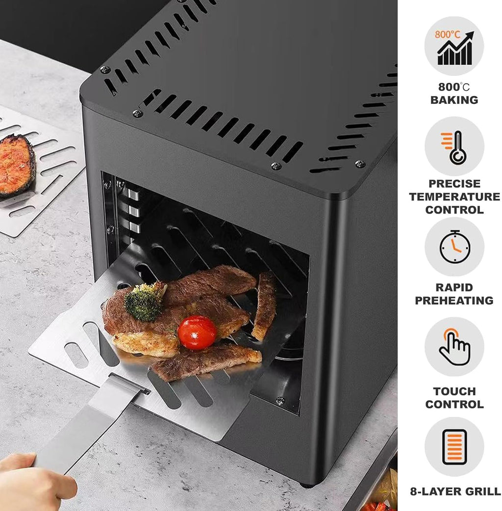 Commercial Indoor Steak Grill/Electric Steak Broiler - 30 Min Time/8 Gears Temperature Adjustable(100-800℃),8-Layer Portable Countertop (Metallic)