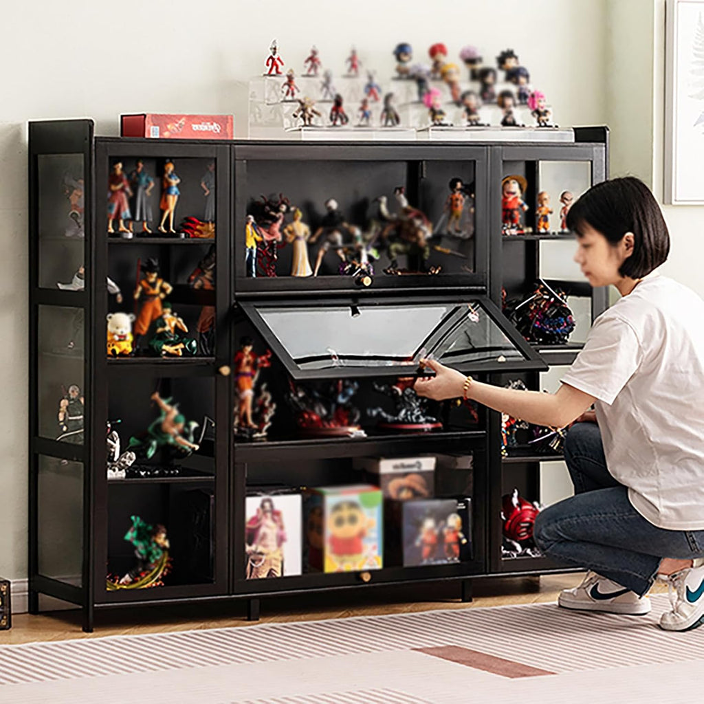 Display Cabinet, Curio Cabinet with Acrylic Doors, Figures and Curio Collection Display Case, Floor Standing Clear Showcase for Living Room Bedroom Black (Three Styles) 70×33×111cm