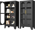 PAOFIN 61' H Locking Display Cabinet with Glass Door, Metal Cabinets with 3 Adjustable Shelves, Cabinet Display Case for Living Room, Collectibles, Clinic, Home - Assembly Required Black