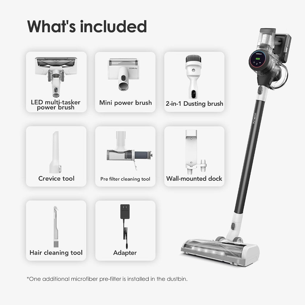 Tineco Cordless Vacuum Cleaner, Smart Stick Handheld Cleaner Strong Suction & Lightweight, Cordless Handheld Vacuum Deep Clean Hair, Hard Floor, Carpet, Car