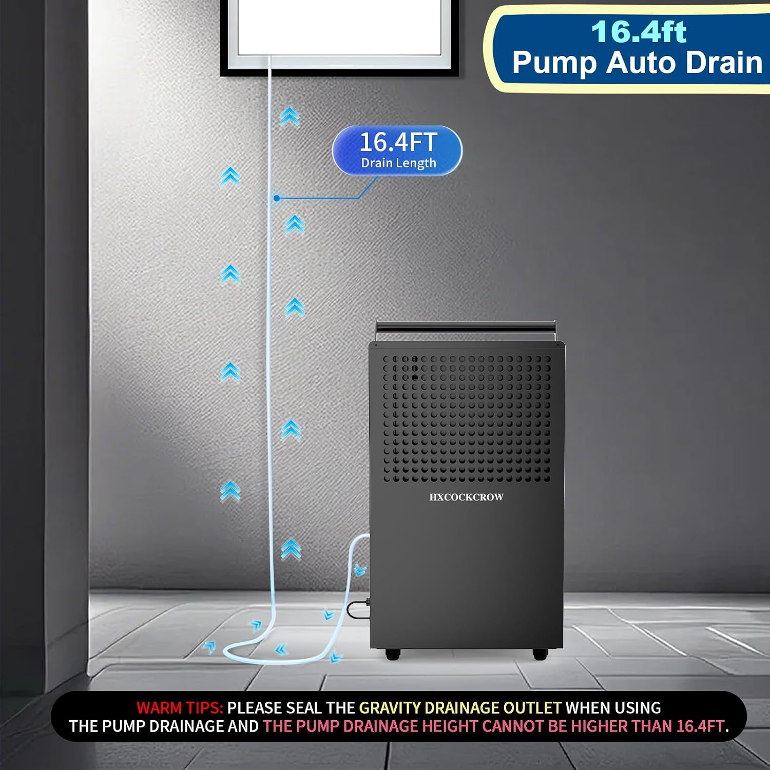 150 Pints Commercial Dehumidifier for Basement with Pump and Drain Hose, Up to 6,500 Sq.Ft for Garage, Large Space, Warehouse, Powerful Humidity Removal, Auto Defrost