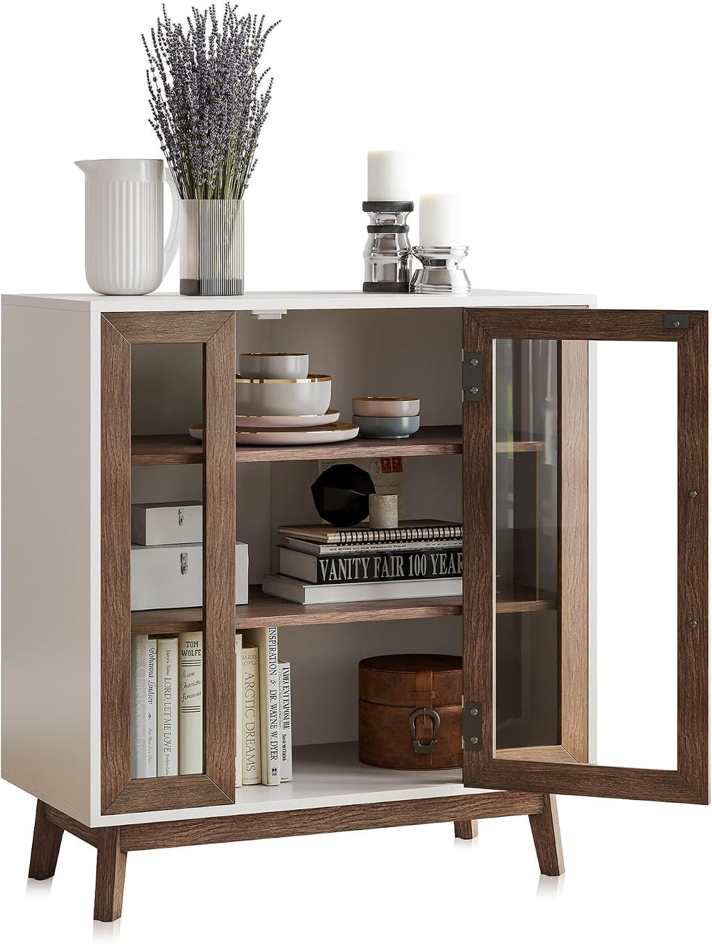 BELLEZE Modern Curio Cabinet, 3-Tiers Console Table, Brown, 31 Inch