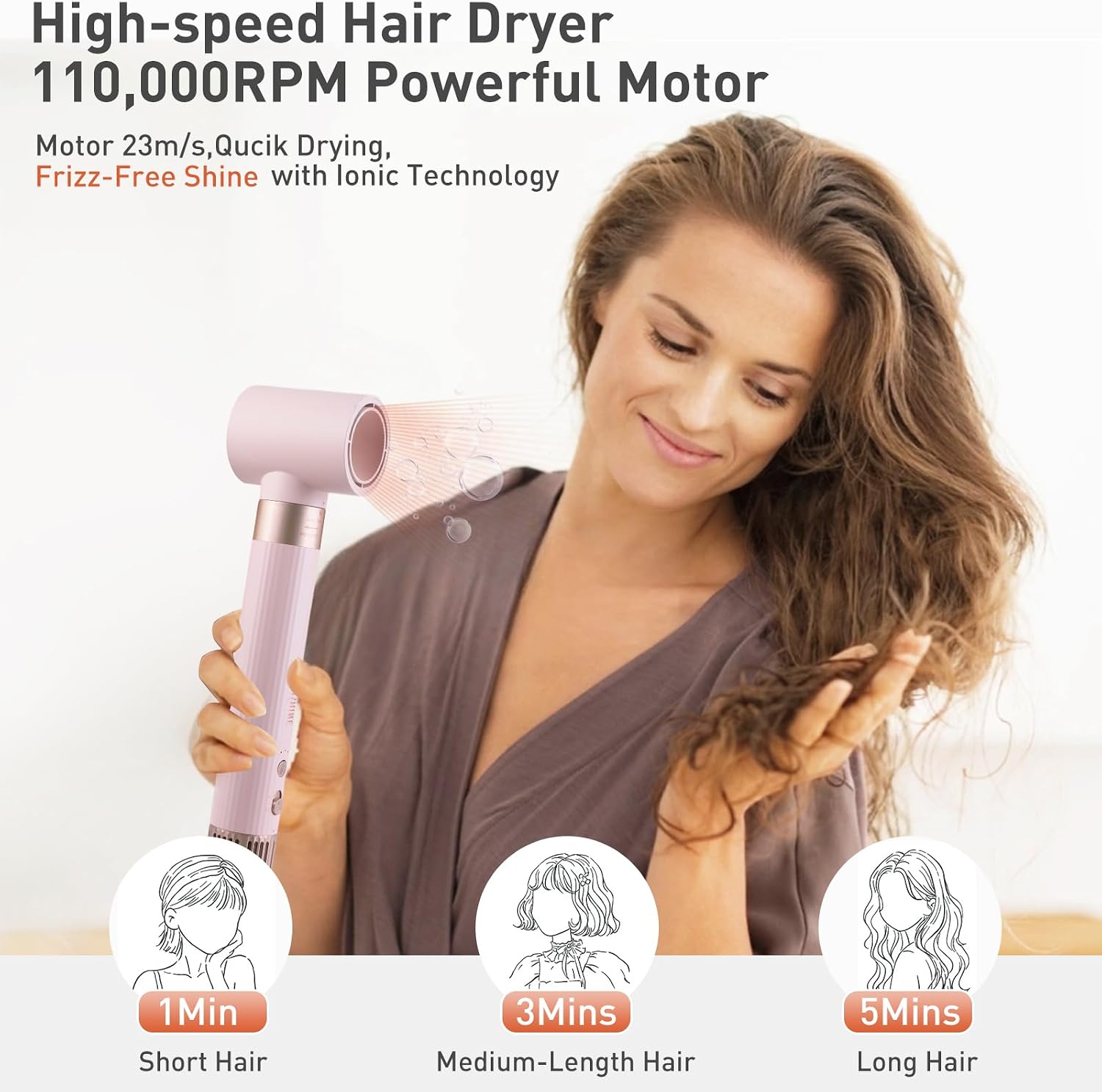 TANSHINE Blow Dryer Brush Set,5 in 1 Professional Hot Air Styler Hair Dryer Brush Styler,High-Speed Dryer Air Curler for Fast Drying Curling Volumizing Straightening Styling,Ionic Technology,Pink