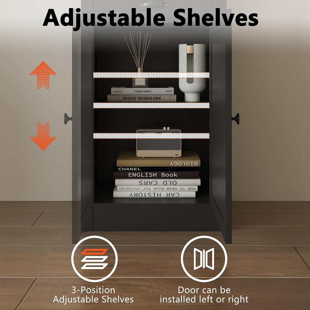 GarveeHome 71 inch Tall Bookcase with Drawers & Doors, 3-Tier Open Bookshelf with Adjustable Shelves, Narrow Storage Cabinet for Living Room, Office, Bedroom, Bathroom，White (Black)
