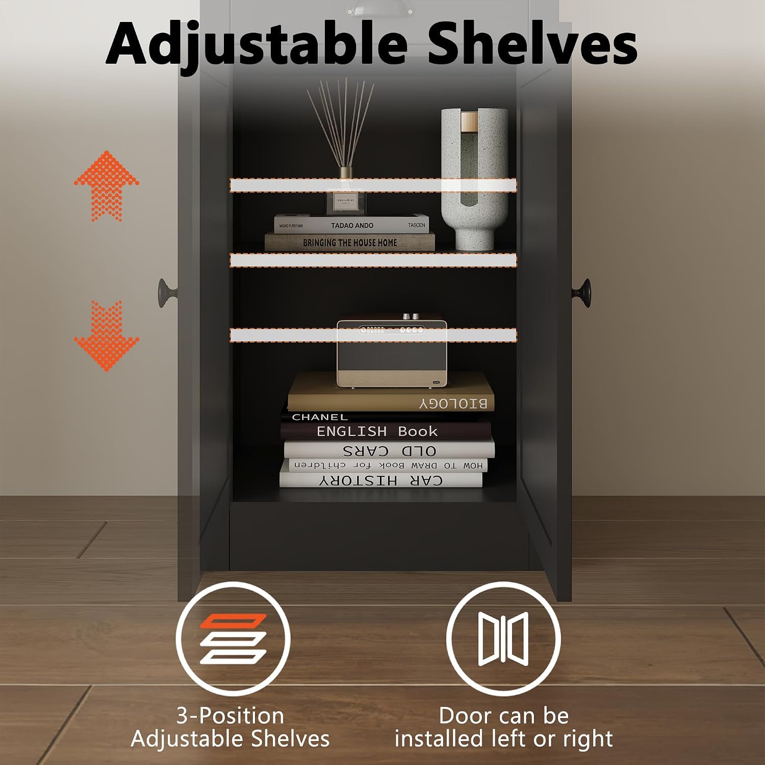 GarveeHome 71 inch Tall Bookcase with Drawers & Doors, 3-Tier Open Bookshelf with Adjustable Shelves, Narrow Storage Cabinet for Living Room, Office, Bedroom, Bathroom，White (Black)