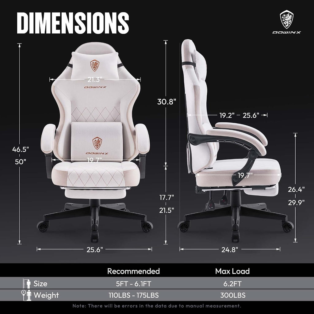 Dowinx Gaming Chair with Pocket Spring Cushion, High Back Ergonomic 360° Swivel Chair for Office Gaming, Massage Lumbar Support with Footrest for Adults, 300LBS Capacity, Beige for Office Gaming