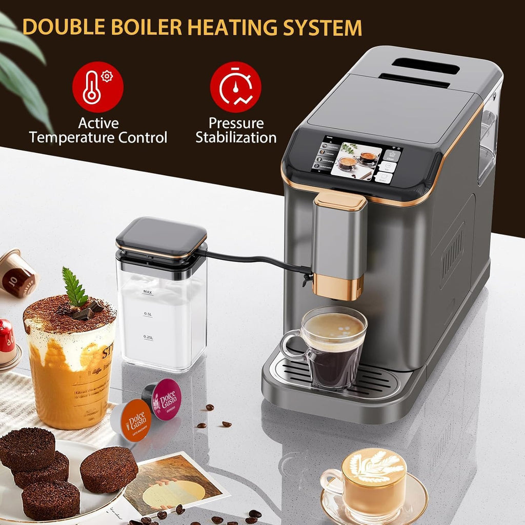 GarveeHome Espresso Machine, 20 Bar Semi Automatic Espresso Machine With Grinder and Milk Frother Wand, Professional Espresso Maker Coffee Machine With 95 oz Removable Water Tank (Grey+Gold)