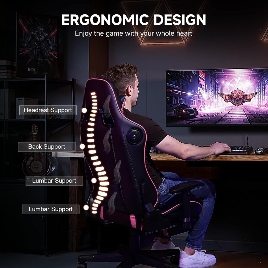 GTPLAYER Gaming Chair,Gamer Chair with Bluetooth and Adjustable Backrest,Seat Height Adjustable Computer Chairs with 3D Armrests,Video Game Chair with Footrest Speakers (Colourful)