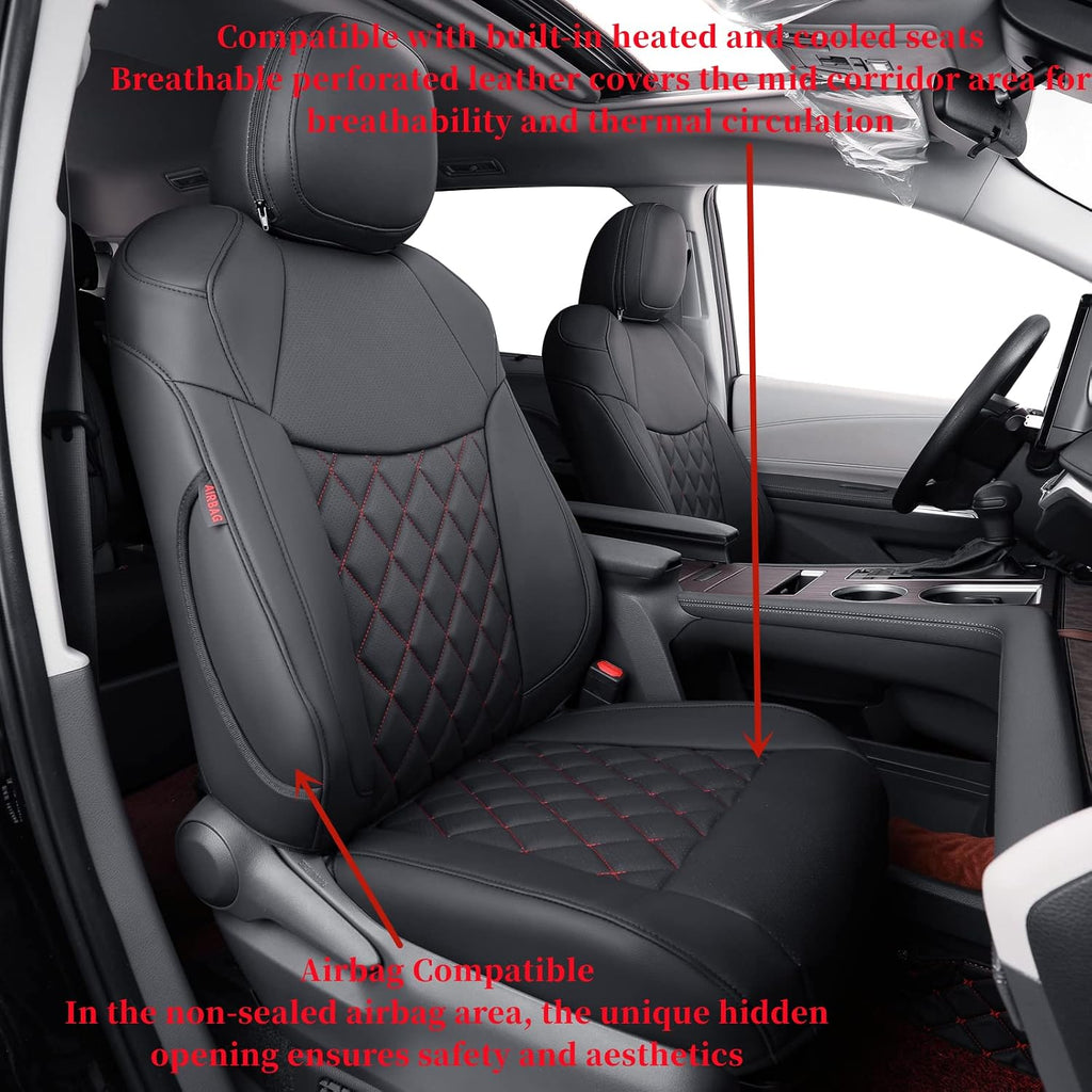 coverdream Sienna Car Seat Covers Custom Fit for 2011-2020 Toyota Sienna XLE,Limited,Limited Premium,2nd Row Captain Seats w/Foot Rest,Full Coverage Leather Seat Protector(Full Set,Black/Red)