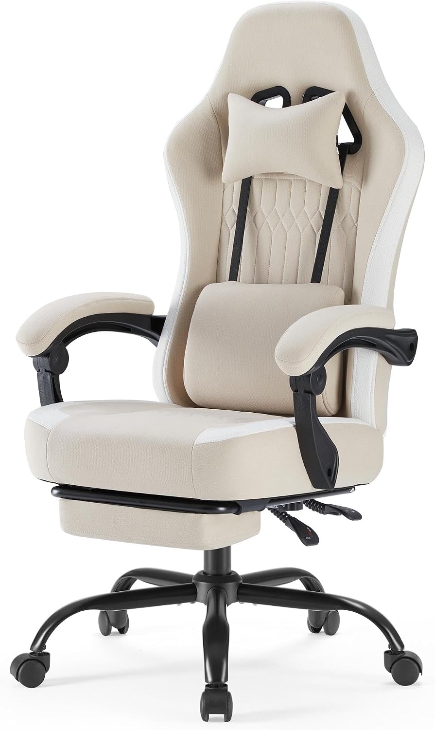 NEWBULIG Gaming Desk Chair - High Back Computer Office Chair with Footrest and Headrest, Comfy Ergonomic Lumbar Support with Linkage Armrests, Height Adjustable and 360° Swivel Wheels, Khaki
