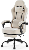 NEWBULIG Gaming Desk Chair - High Back Computer Office Chair with Footrest and Headrest, Comfy Ergonomic Lumbar Support with Linkage Armrests, Height Adjustable and 360° Swivel Wheels, Khaki