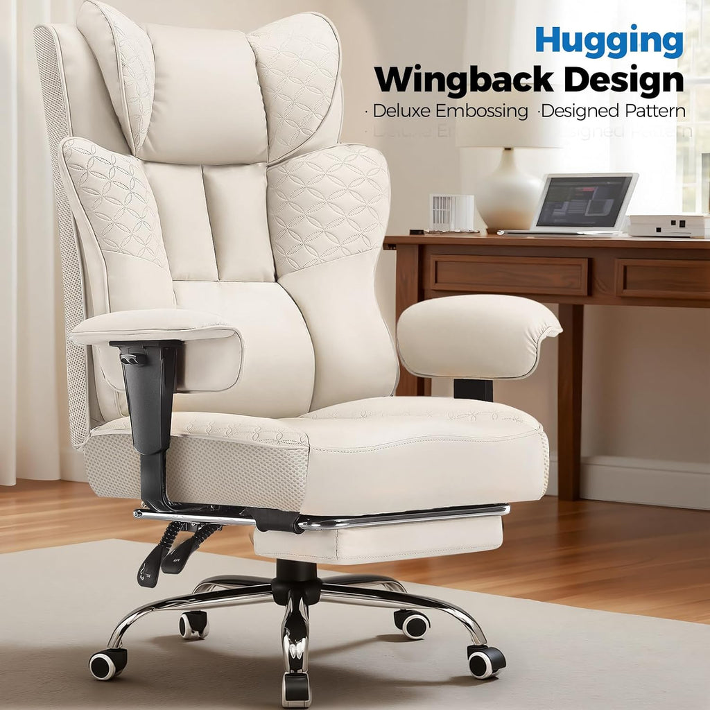 GTPLAYER Big and Tall Office Chair, Wide Ergonomic Gaming Chair with Deluxe Embossing Designed Leather with Foot Rest,150°Reclining Adjustable Soft Armrests Pocket Spring Back Support and Pillow