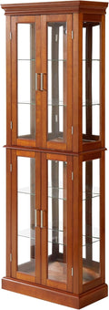 Lighted Wooden Display Curio Cabinet,Cabinet with Tempered Glass Door & 6 Shelves,Vintage 3 Side Glass,E26 Light Bulb Unincluded