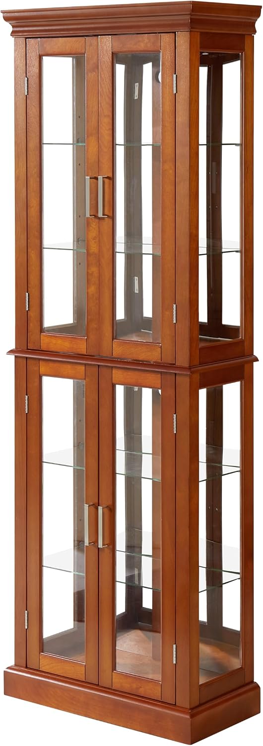 Lighted Wooden Display Curio Cabinet,Cabinet with Tempered Glass Door & 6 Shelves,Vintage 3 Side Glass,E26 Light Bulb Unincluded