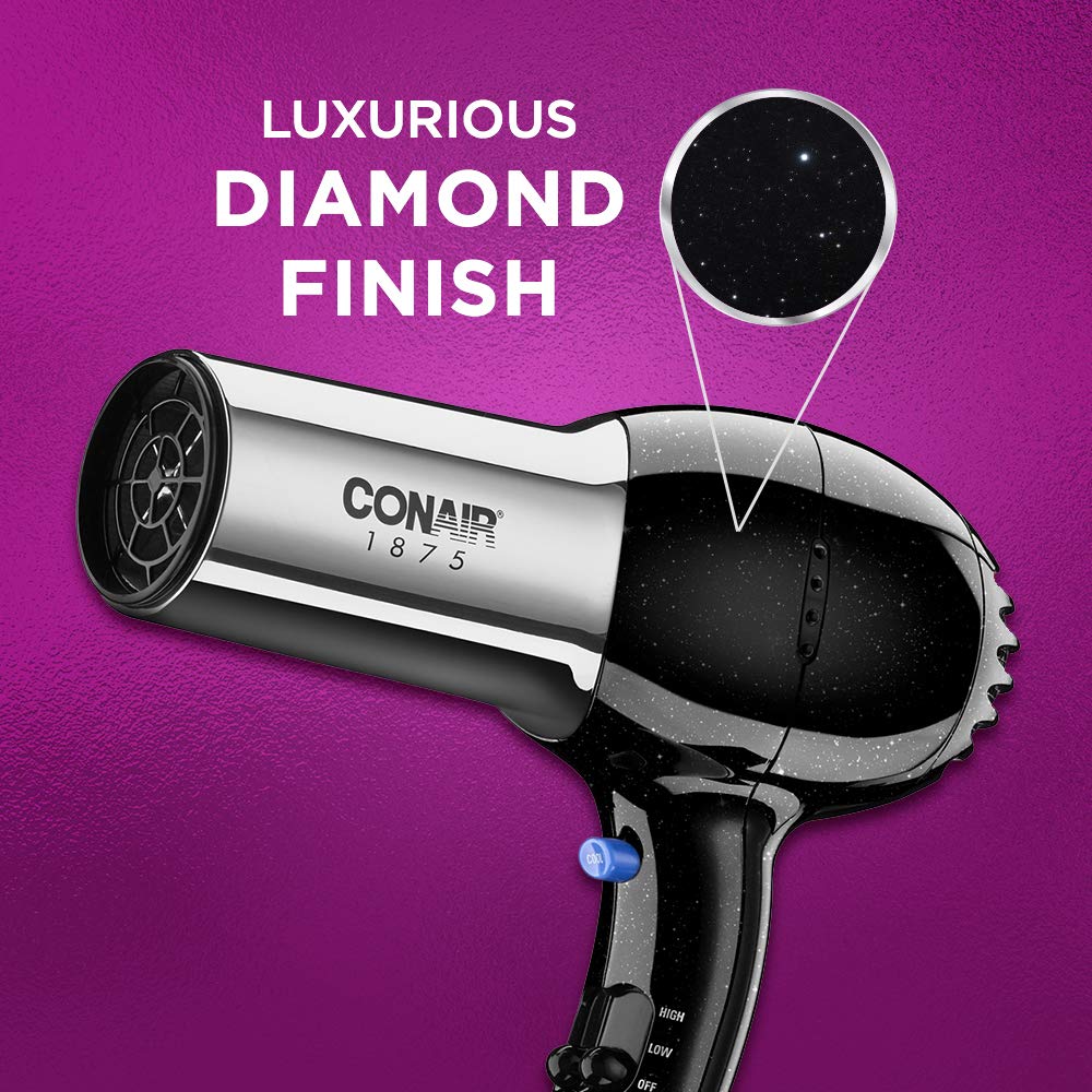 Conair Hair Dryer,1875W Full-Size Hair Dryer with Ionic Conditioning,Blow-Dryer,Tourmaline Ceramic Technology for Quick Drying,Black/Chrome,(Pack of 4)