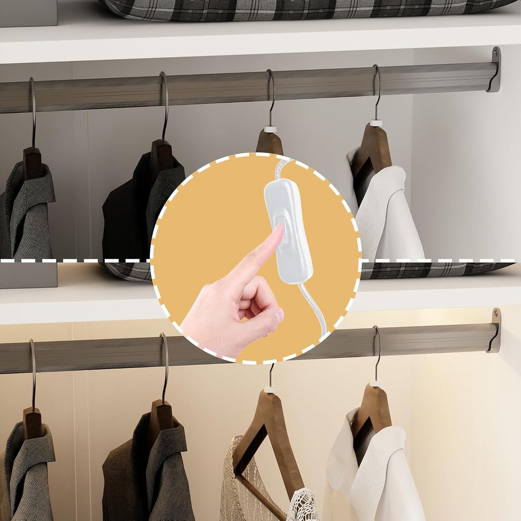 Wardrobe Cabinet with LED Lights, Armoire Closet with Glass Doors, Wooden Large Wardrobe with Hanging Rod & 5 Tiers Shelf, Modern Bedroom Armoire Clothes Organizer, White 47.2' W