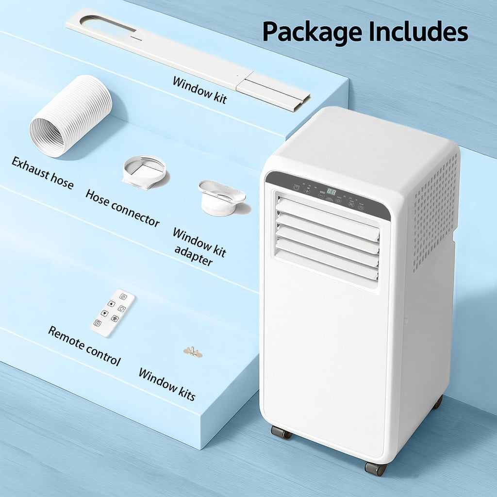 8,000 BTU Portable Air Conditioner, 3-in-1 Free Standing AC Unit with Cool, Dehumidifier & Fan Modes for Room up to 400 sq.ft, 2 Speeds with Remote Control, 24H Timer, Including Window Kit