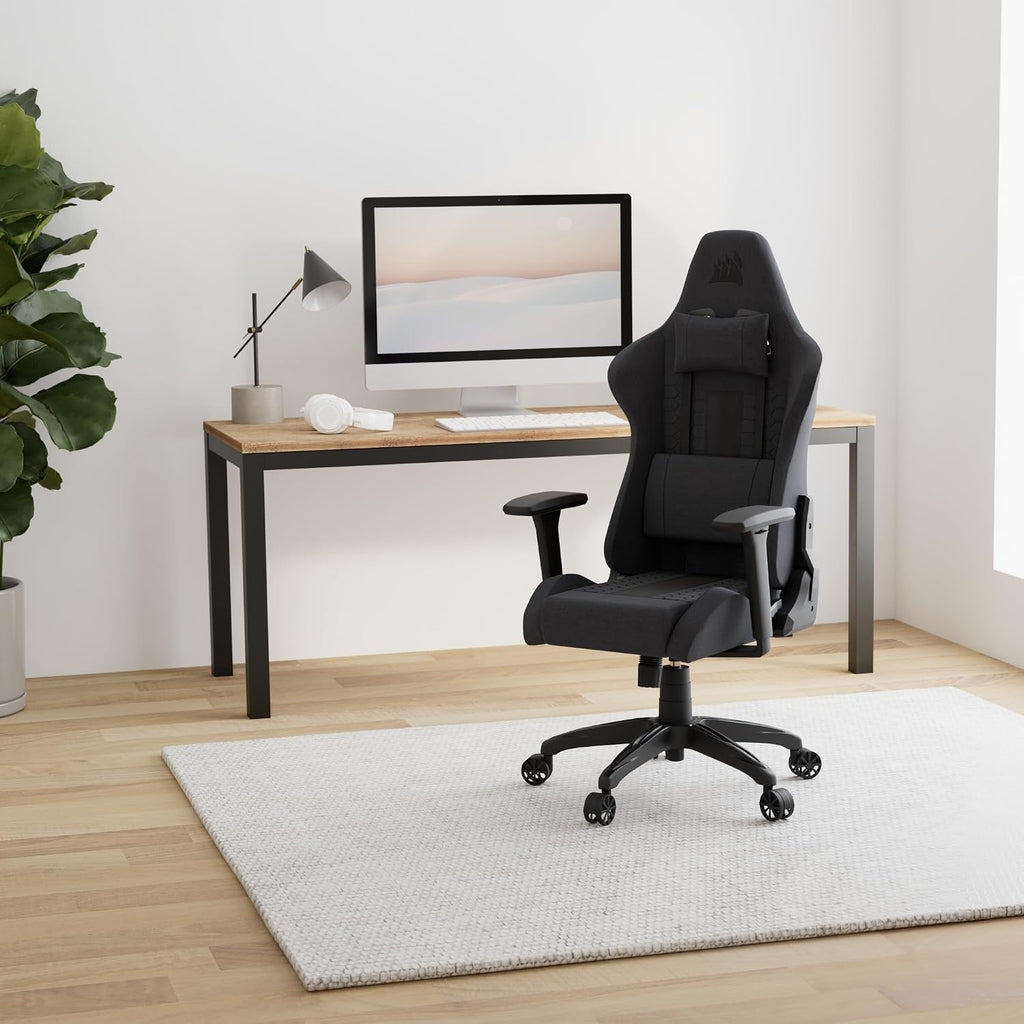Corsair TC100 Relaxed Gaming Chair - Fabric - Racing-Inspired Design - Lumbar Pillow - Detachable Memory Foam Neck Pillow - Adjustable Seat Height - Adjustable Armrests - Gray and Black